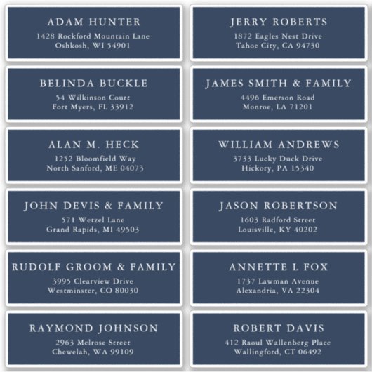  Navy bruiloft gast adres sticker (Voorkant)