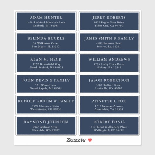 Navy bruiloft gast adres sticker (Vel)