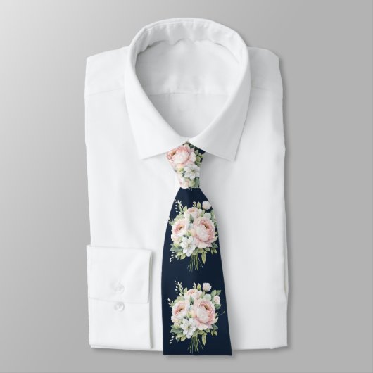 Navy bruiloft Stropdas roze pioenen (Gebonden)