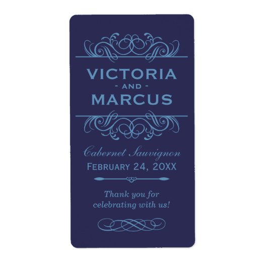 Navy Bruiloft Wijnfles Monogram Favor Labels (Voorkant)