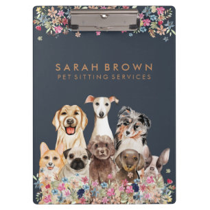 Navy Bruin Cute Hond Kapsalon Klein Zakelijk bloem Klembord