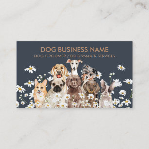 Navy Bruine Pups Daisy Flower Dog Groomer Pet Visitekaartje