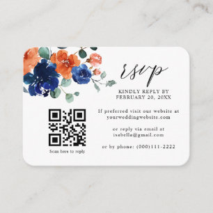 Navy Bue Burnt Oranje QR Code Weddenschap RSVP Informatiekaartje