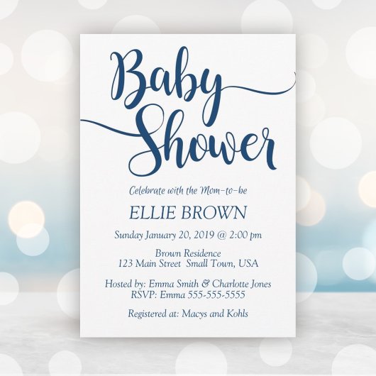 Navy Buffalo Pset Simple Baby shower Invitation Kaart
