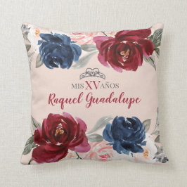 Navy Burgundy Blush Floral Quinceañera Pillow Kussen