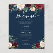 Navy Burgundy Blush Floral Wedding Flat Menu (Voorkant)