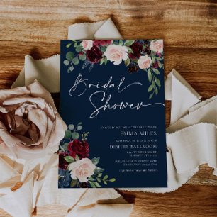 Navy Burgundy en Blush Bridal Shower Invitation Kaart