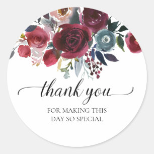 Navy Burgundy Floral bedankt je Vrijgezellenfeest  Ronde Sticker