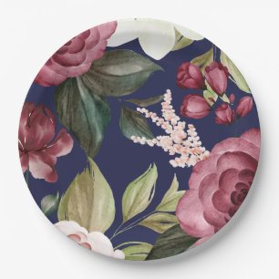 Navy Burgundy Floral Paper Bord