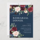 Navy Burgundy Floral repesal Dinner Invitation Kaart (Voorkant)