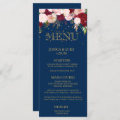 Navy Burgundy Floral Wedding Gold Confetti Menu (Voorkant / Achterkant)