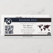 Navy Burgundy Map Boarding Pass Wedding Kaart (Voorkant / Achterkant)