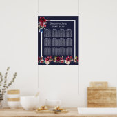 Navy Burgundy Merlot Floral Wedding Seating Chart Poster (Keuken)