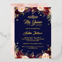 Navy Burgundy Mis Quince Floral Quinceanera