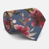 Navy Burgundy Raspberry Pink Peony Wedding Stropdas (Opgerold)