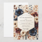 Navy Burnt Orange Autumnal Wedding Kaart (Voorkant / Achterkant)
