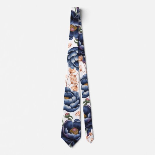 Navy & Burnt Orange Floral Wedding Stropdas (Voorkant)