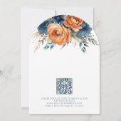 Navy Burnt Orange Florals QR Code Wedding Arch Kaart (Achterkant)