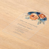 Navy Burnt Orange Florals Wedding Evening Party Acryl Uitnodigingen (Laagn)