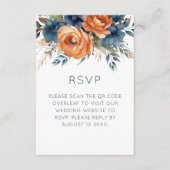 Navy Burnt Orange Florals Wedding RSVP Kaartje (Voorkant)
