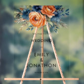 Navy Burnt Orange Florals Welcome Wedding  Acryl Bord (Neutraal)
