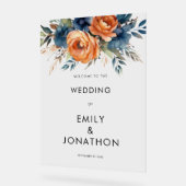 Navy Burnt Orange Florals Welcome Wedding  Acryl Bord (Hoek)