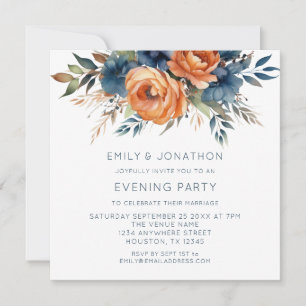 Navy Burnt Oranje Bloemen Trouwavond Party Kaart