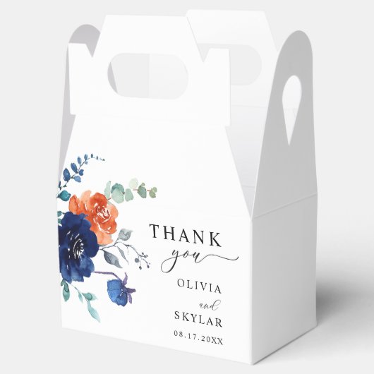 Navy Burnt Sinaasappel Elegant Bloemen Vallen Brui Bedankdoosjes (Geopend)