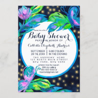 Navy Butterfly Floral Leaf Waterverf Baby shower