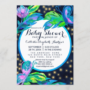 Navy Butterfly Floral Leaf Waterverf Baby shower Kaart