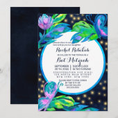 Navy Butterfly Floral Leaf Waterverf Bat Mitzvah Kaart (Voorkant / Achterkant)