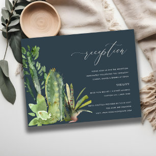 NAVY CACTI FOLIAGE WATERVERF WEDDING RECEPT INFORMATIEKAARTJE