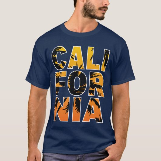 Navy California Palm Trees vult letters T-Shirt in (Voorkant)