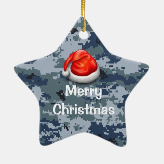 Navy Camo Star Merry-Ornament voor kerstmis Keramisch Ornament (Achterkant)