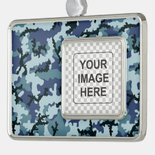 Navy camouflage verzilverd kader ornament