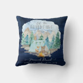 Navy Camping Adventure Forest Baby Boy Birth Stats Kussen (Achterkant)