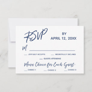 Navy Casual Handschrift Menu Opties Bruiloft RSVP