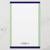 Navy & Celadon Borders Monogrammed Briefpapier (Voorkant)