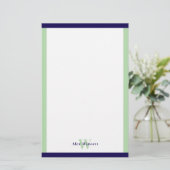 Navy & Celadon Borders Monogrammed Briefpapier (Staand voorkant)