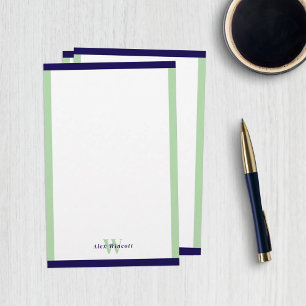 Navy & Celadon Borders Monogrammed Briefpapier