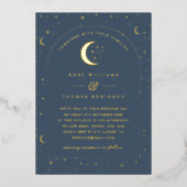 Navy Celestial Arched Huwelijksuitnodiging Folie Uitnodiging (Voorkant)