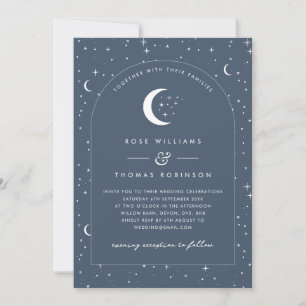 Navy Celestial Arched Huwelijksuitnodiging Kaart