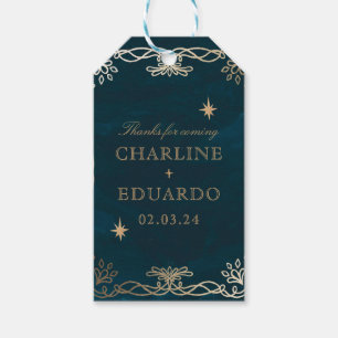 Navy Celestial Fantasy Gouden Ivy Bruiloft Cadeaulabel