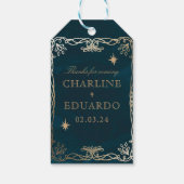 Navy Celestial Fantasy Gouden Ivy Bruiloft Cadeaulabel (Achterkant)