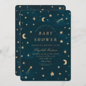Navy Celestial Gold Stars Moon Baby shower Kaart (Voorkant / Achterkant)