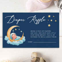 Navy Celestial Moon Baby Stars Diaper Raffle Card