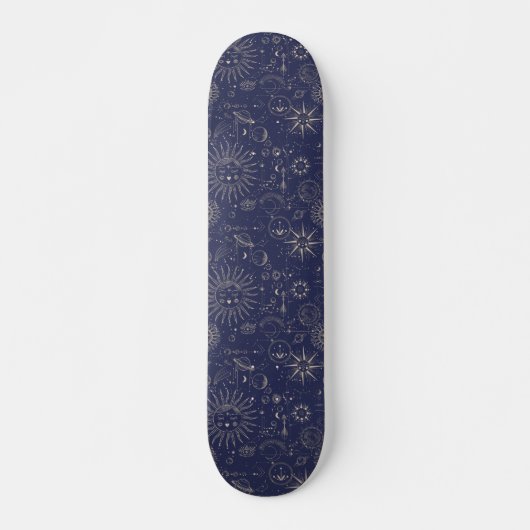 Navy Celestial Pattern Skateboard (Voorkant)