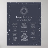 Navy Celestial Sun 1st Birthday Milestone Poster (Voorkant)