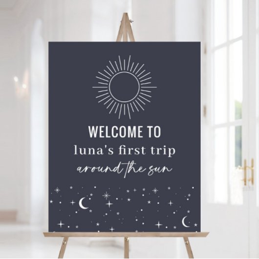 Navy Celestial Sun 1st Birthday Welcome Sign Poster