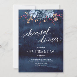 Navy Chalkboard Floral Rehearsal Dinner Invitation Kaart